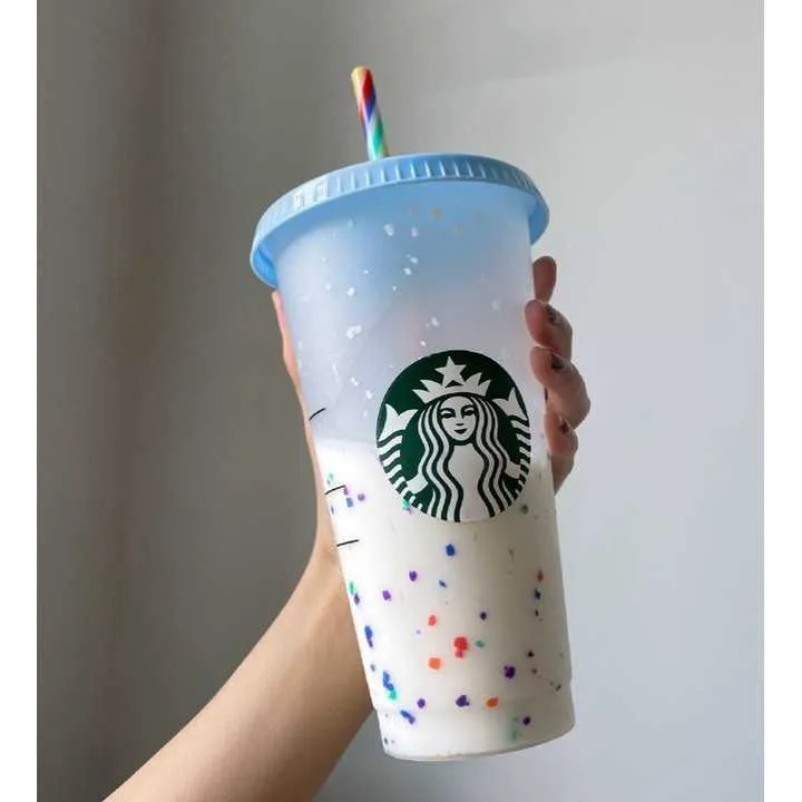 Starbucks Tumbler Color Change Convetti Cup Cup Cup Cup Cup Cup Blastic Tumbler with Straw fl oz ML