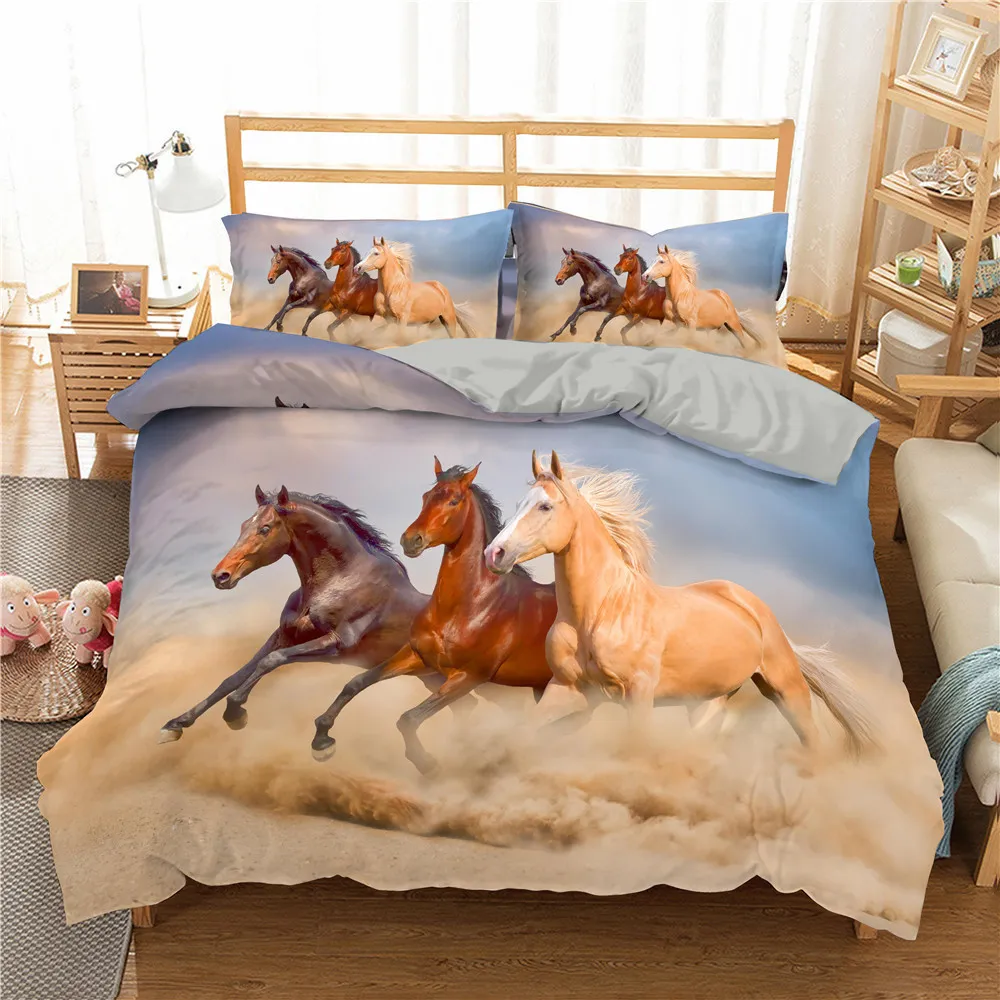 Homesky 3D Horses Bedding Set Luxury Soft Däcke Cover King Queen Twin Full Comporter Bed Set Pillow Cases Bedclothes 201120223C