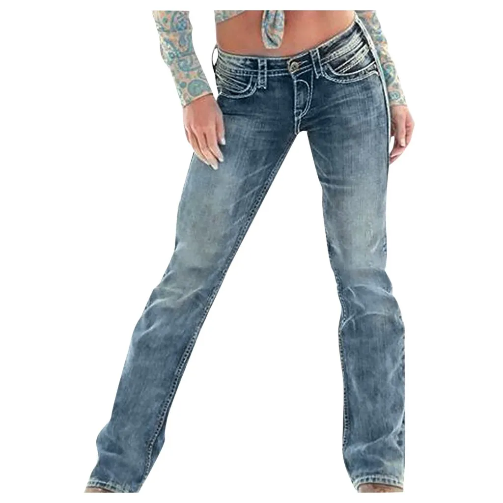 Neue Damen Sexy Große Größe Mittlere Taille Skinny Denim Jeans Taschen Stretch Slim Button Hosen Jeans Heiße Produkte