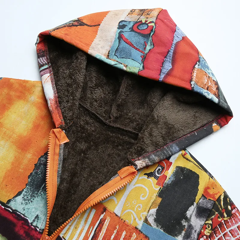 Versear – veste ethnique pour femmes, imprimé Graffiti coloré, doublure en fausse fourrure, manteaux à capuche décontractés à manches longues, poches, vêtements d'extérieur, grande taille