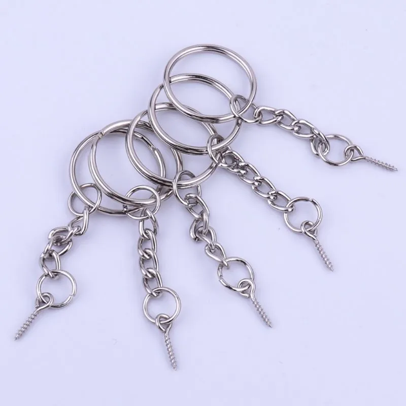 Silver Screw Pin Key Chains with Open Jump Ring Chain Extender Eye Pins Split Keyring Jewelry Making Findings5597630