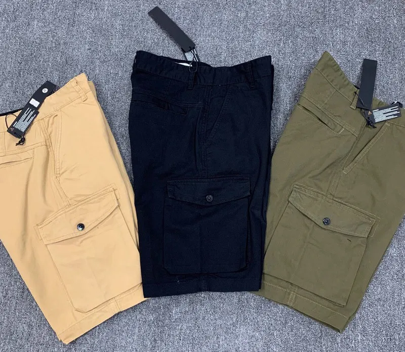 21SS STONE Spring ISLAND Summer Cargo Shorts Men Women Military Style Cotton Men Multi Pocket Casual Compass Badge Embroidery Shorts 042504