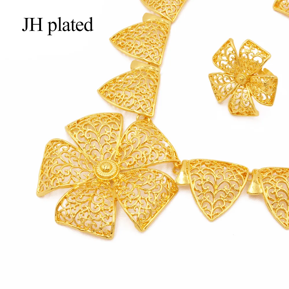 Conjuntos de joias 24k dubai cor dourada casamento para mulheres colar brincos pulseira anel africano presentes de noiva colares conjunto de joias 203168