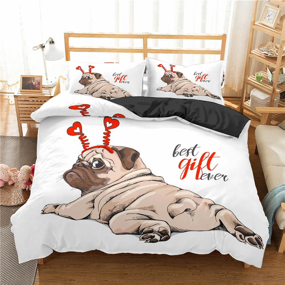 Homesky dessin animé carlin chien housse de couette ensemble mignon Animal ensemble de literie enfants linge de lit reine roi couette ensembles de literie C0223