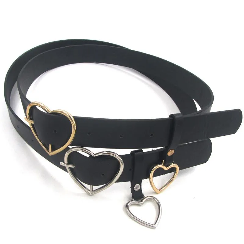 Black Belts Classic Heart Buckle Design New Fashion Women Faux Leather Heart Accessory Adjustable Belt Waistband For Girls239O