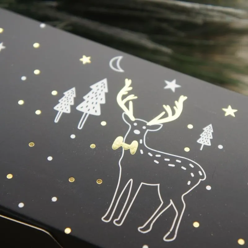 Gift Wrap 24 9 5cm 10st Black Gold Elk Merci Design Papper Box Cookie Chocolate Sople Candle Christmas Party Diy Gift Packing287G