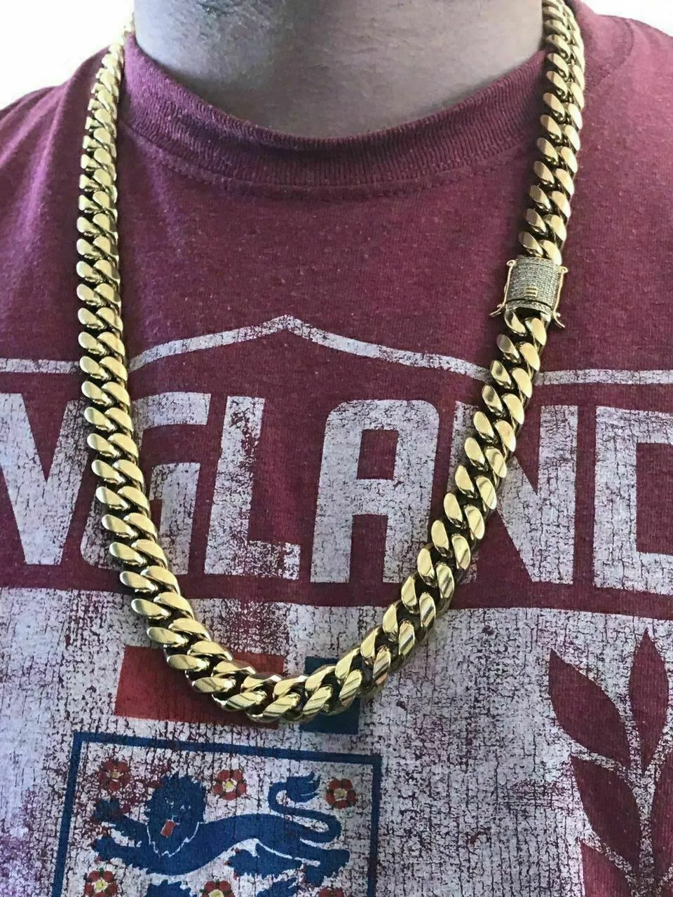 Miami Cuban Link Chain voor heren 18K GOUD GODLATE STAALS STAAL 14MM DIAMAND CLASP253M