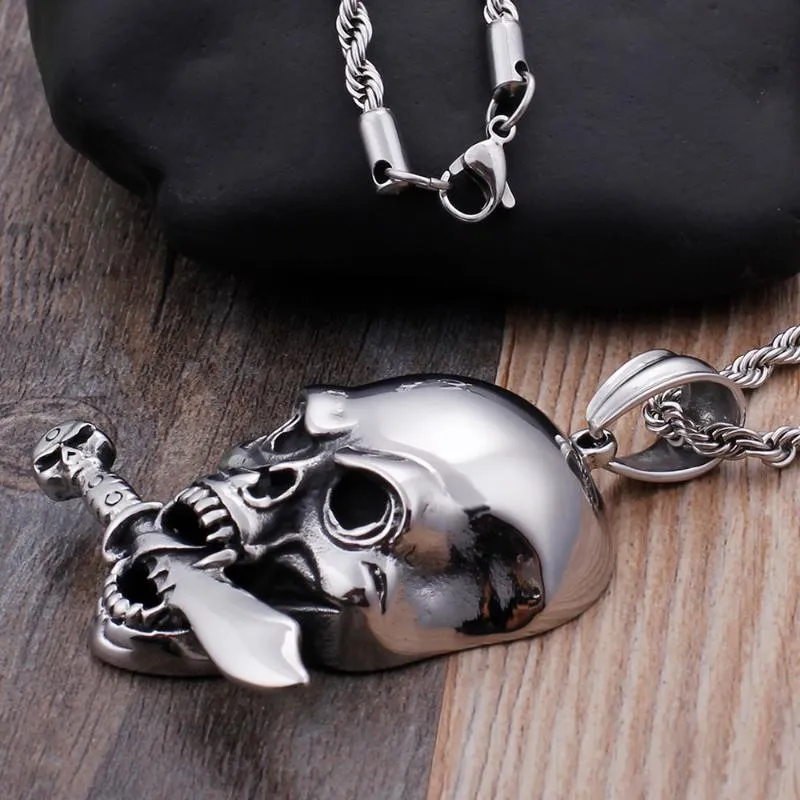 Gothic Rocker Anhänger Halskette Für Männer Frauen Antike Edelstahl Herren Biker Schmuck Coole Männer Geist Anhänger New12345