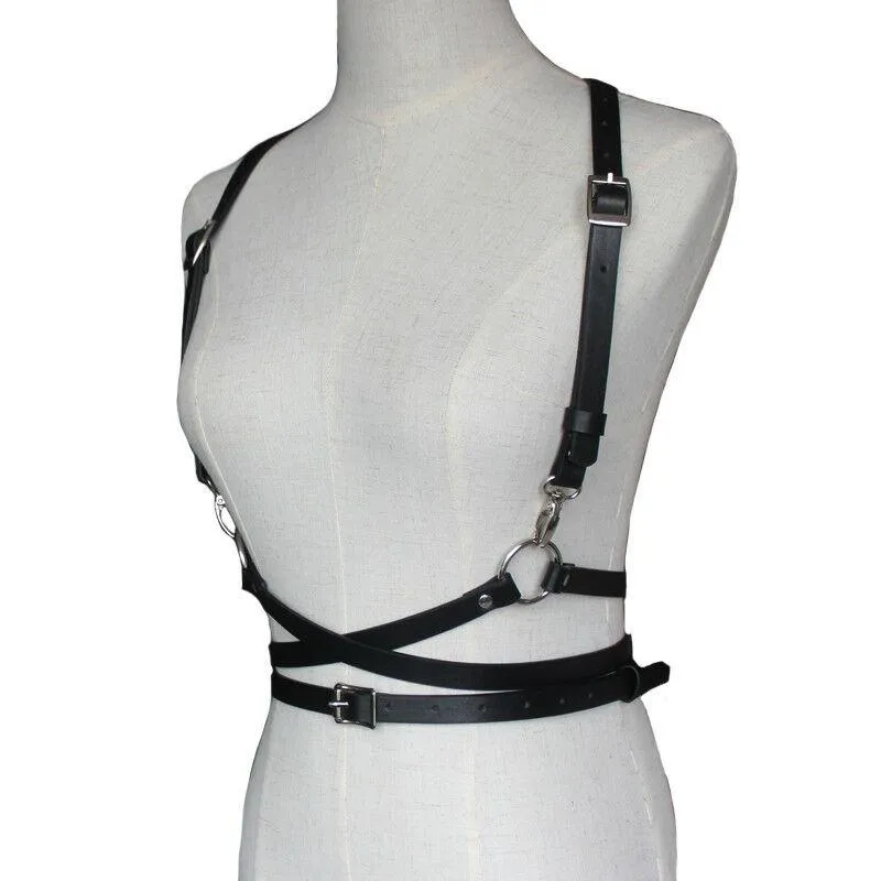 Bälten 2021 mode kvinnor läder sele bälte handgjorda hals till midjesusender kroppsgirdle svart309x