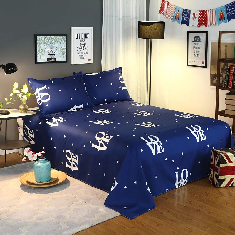 Bonenjoy Blaue Farbe Bettlaken 3-tlg. King-Size-Bettlaken-Set für Queen-Size-Betten, Bettlaken mit Buchstabendruck und Kissenbezug 201113
