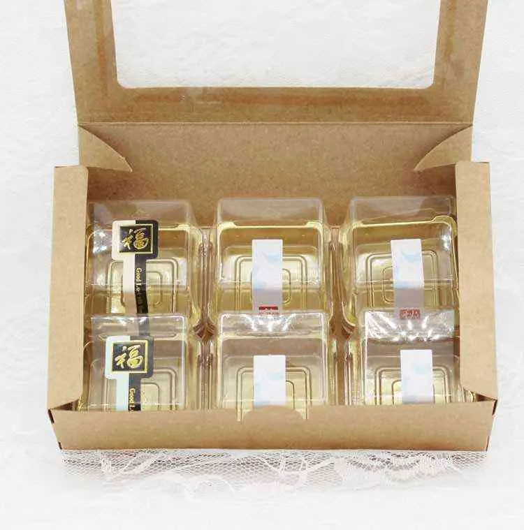 20 piezas 18x12x5 cm caja de papel Kraft marrón con ventana caja de regalo de Navidad embalaje galleta macarrón caja dulces regalos de boda para invitados H1231