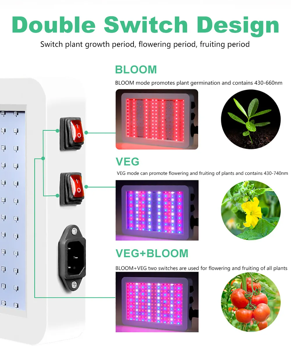 LED Grow Light 2000W 3000W Dubbele Schakelaar Phytolamp Waterdichte Chip Groei Lamp Volledige Spectrum Plant Box Verlichting indoor250a