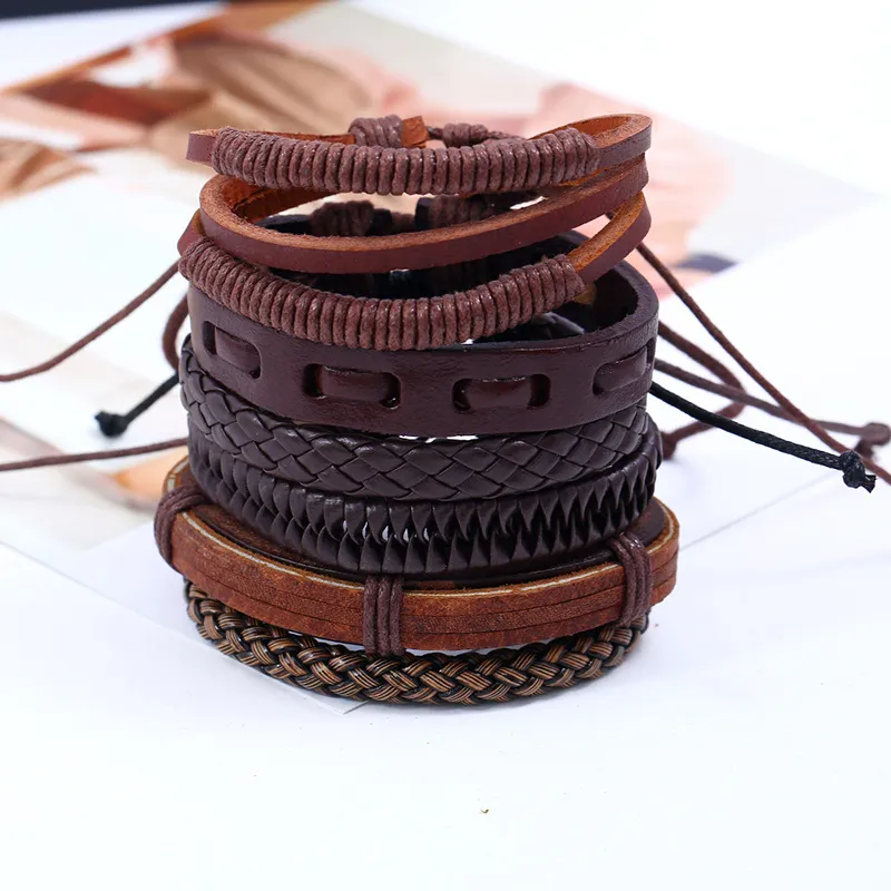 Verstelbare vlecht lederen armband set multi-layer wrap armbanden polsband armband manchet vrouwen mannen mode-sieraden Will en Sandy Gift