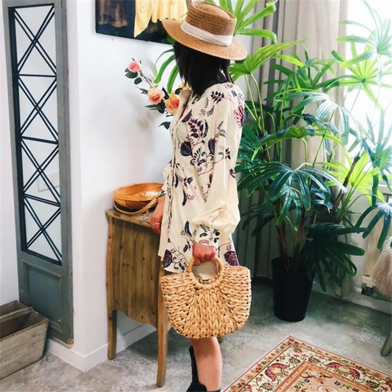 Simple Straw Handbag for Girls Summer Beach Travel Hand Bag Half Moon Hand Woven Rattan Handbags Round Handle Bags240d