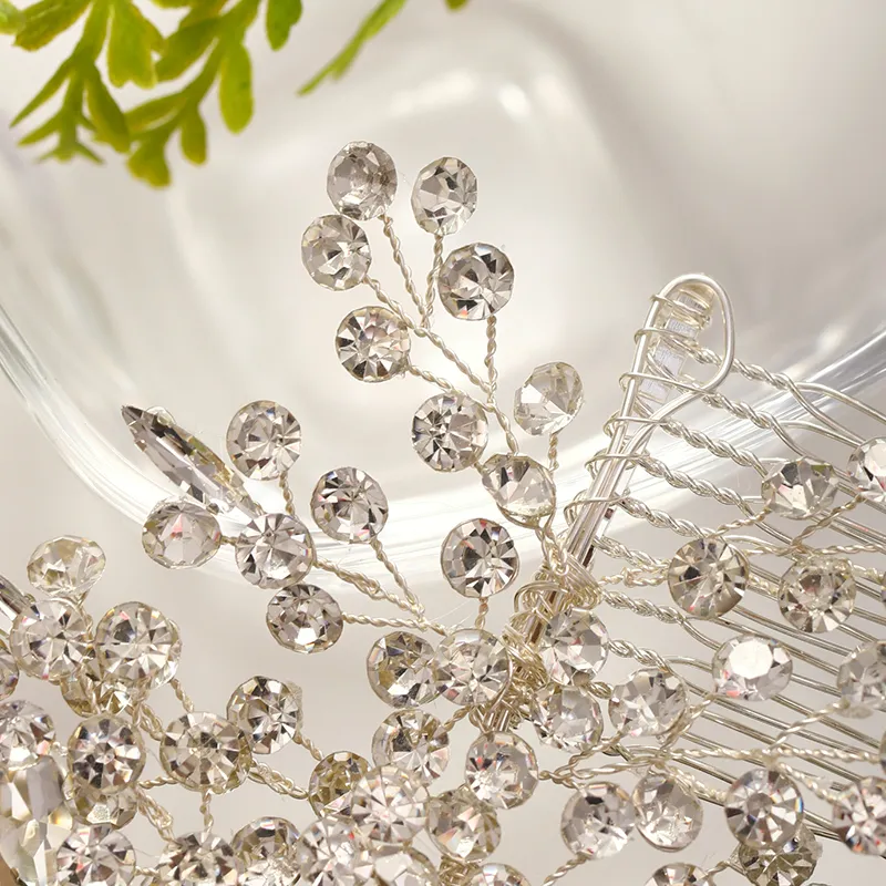 Tiara de boda de moda, tocado de cristal barroco, Color plateado, peineta para el cabello con diamantes de imitación, joyería para el cabello nupcial, accesorios de boda W01047995056