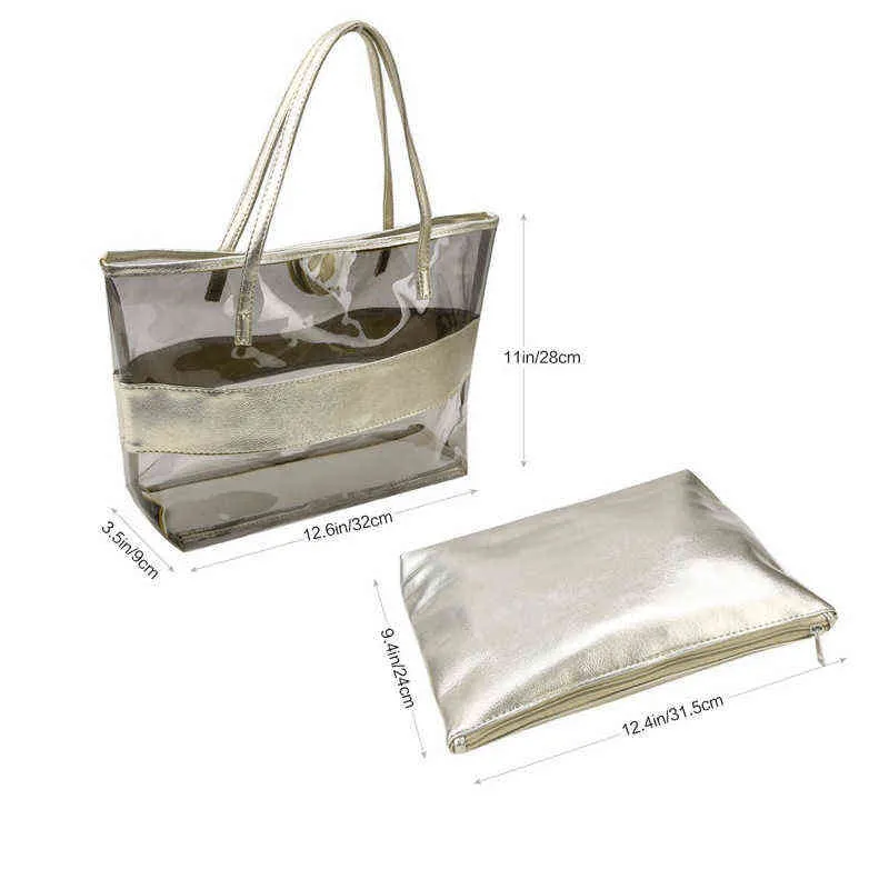 حقائب التسوق Bolso de Mano PVC Transparente Para Mujer، بولسا Cuero Pu Nadar، Compras Color، 2 Bolsas، Envo Gratis 220303