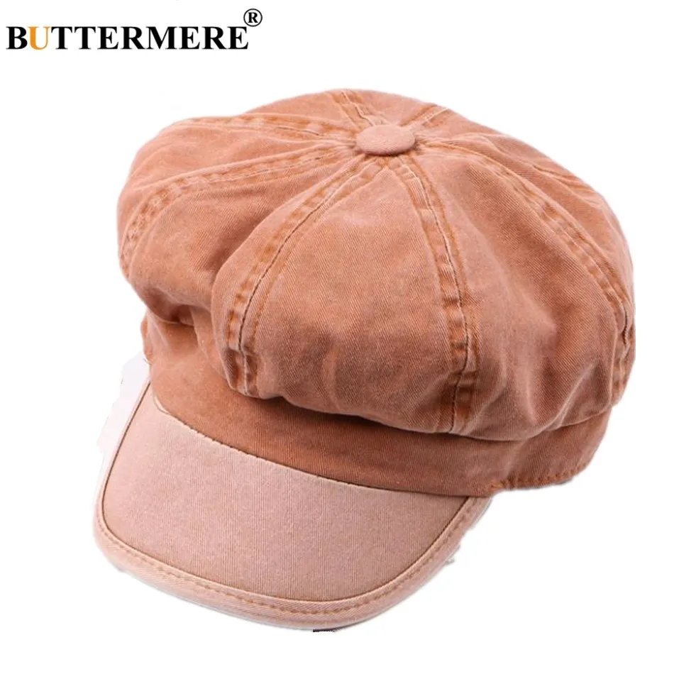 BUTTERMERE Newsboy Cap Denim Hats For Women Green Female Beret British Style Painter Spring Summer Brand New Octagonal Cap 201013