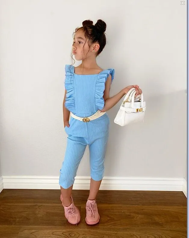 HIPAC幼児の女の子のベビーワンシー編みキッズロンパーファッションの袖なしソリッドフリルジャンプスーツ服の子供フリルスーツ20109207761