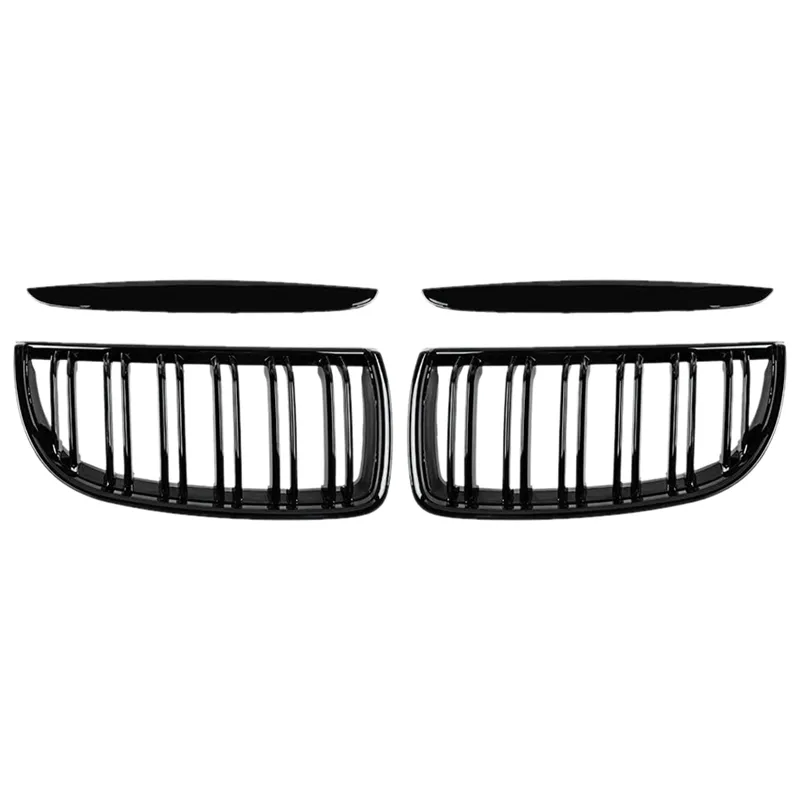 Främre njurgrillhuvgrillar -Double Line för BMW E90 323I 328I 335i 330i 325i 3-Series 2005-2008 Gloss Black