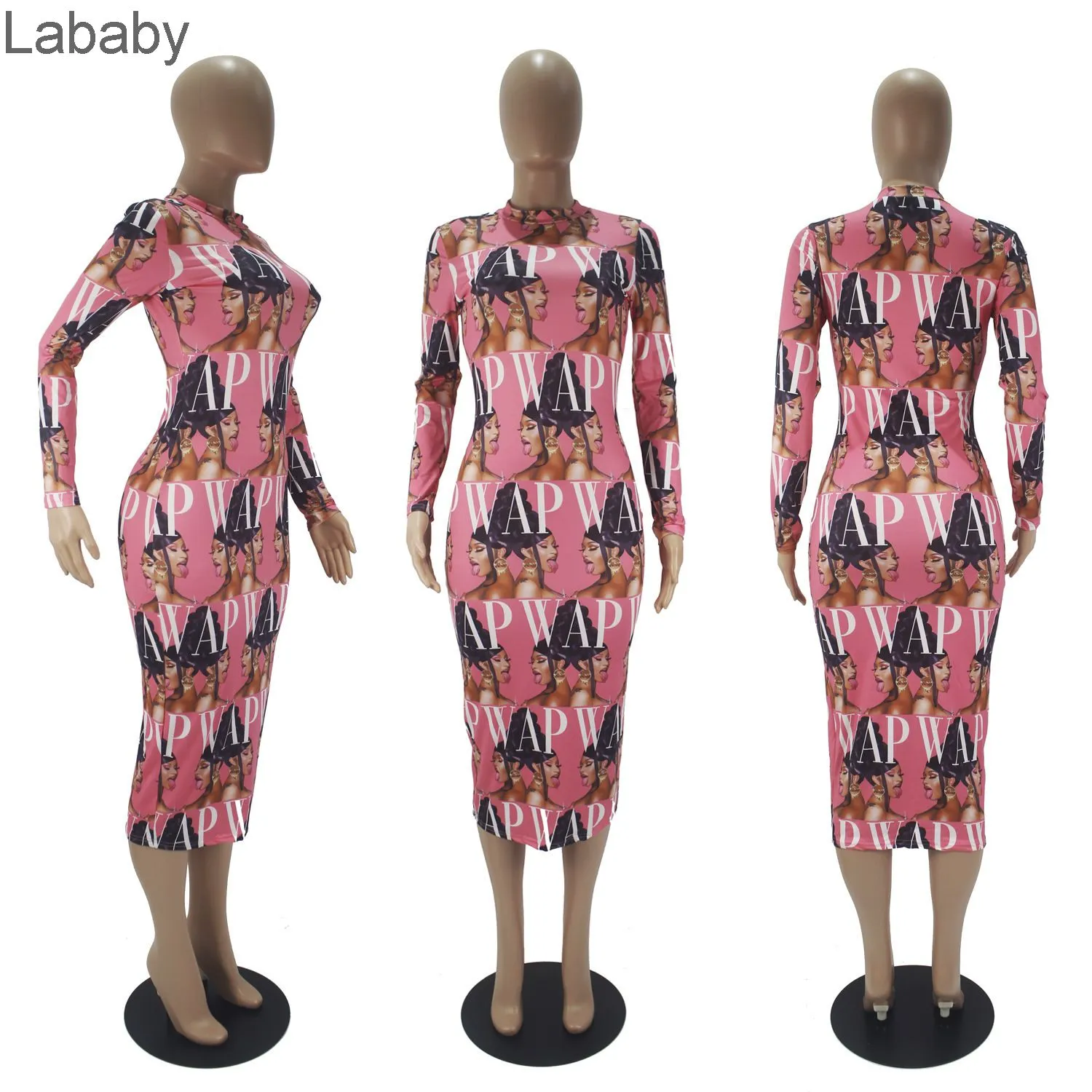 Femmes robe Sexy mince motif personnalisé lettres imprimé Laides nouvelle mode décontracté serré à manches longues robes jupe 2020
