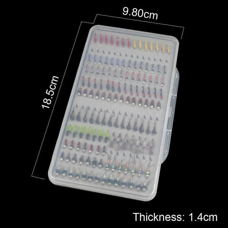 ICERIO 133 pçs/conjunto Ultrafino Portátil Ninfa Scud Midge Moscas Kit Variedade com Caixa de Iscas de Pesca de Truta 220107