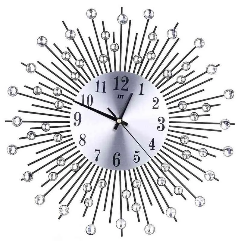 Horloge murale Diamants Décoratif Horloge Ronde En Métal Salon Décor Calme Quartz Horloges Moderne Minimaliste Horloges Mur Art H1230
