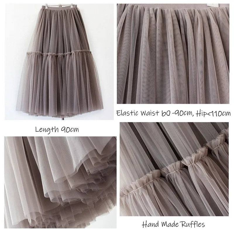 Treutoyeu Vintage Gothic Zwart Wit Geplooide Lange Tule Rok Tutu Femme Hoge Taille Runway Zachte Mesh Rokken Jupe 220224