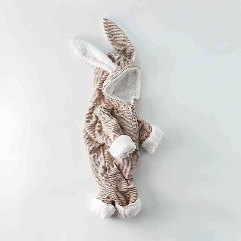 冬の赤ちゃんのロンパース生まれた男の子の女の子の服ウサギの耳フード付きジャンプスーツ