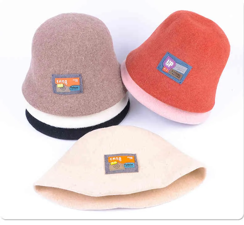 Chapeau de pêcheur Vintage pour femmes, couleur unie, mode automne hiver 2021, bassin en laine tricoté, seau, cadeau