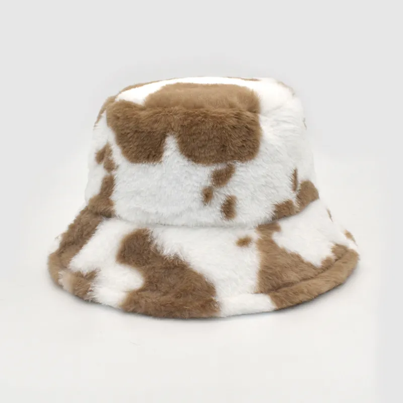 Fuodrao New Winter Cow Bucket Hat Faux Fur Girl HatファッションウォームパナマアウトドアフィッシャーマンキャップメンM135 201102266r