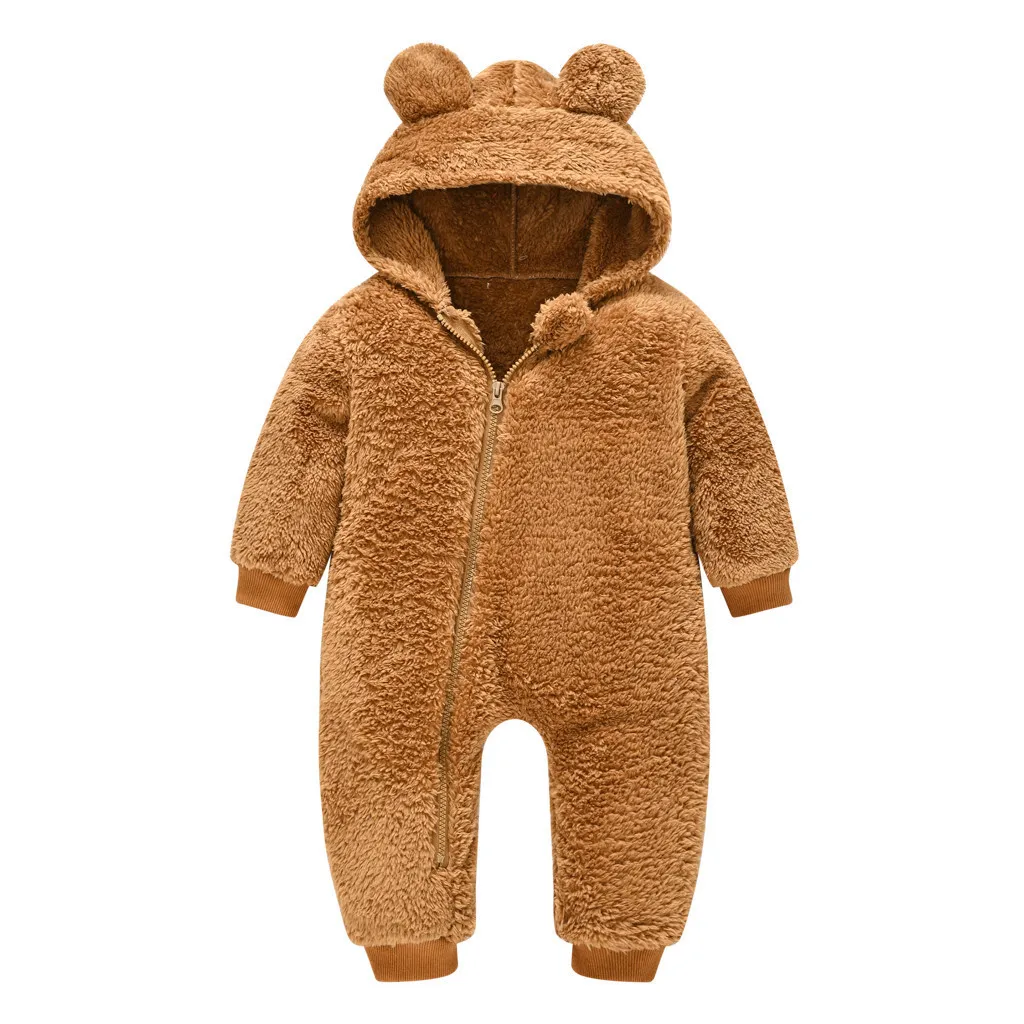 Infant Newborn Baby Clothes Faux Fur Coat Rompers For Girls Boys Bear Winter Warm Thick Snowsuit Hooded Thickened Coat Jumpsuit 201675799