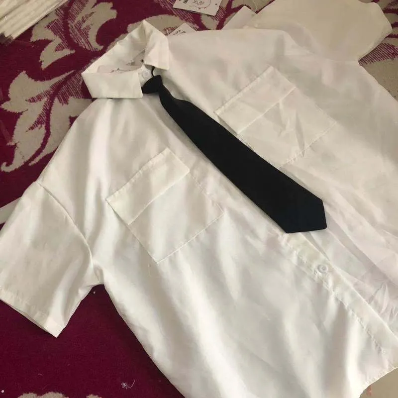EBAIHUI Camisa de manga corta Mujer Blanco Cuello vuelto Básico Casual Adolescente Gril Estudiante Blusa suelta de gran tamaño 220210
