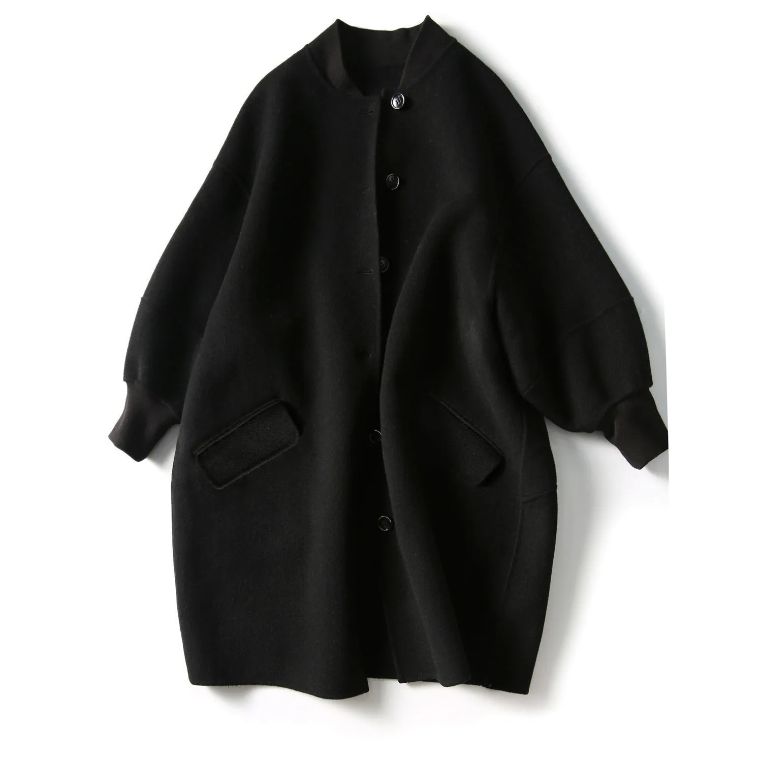 Dames jas winter lange mouw warme zwarte wollen melanges overtollige vrouwelijke overjas elegante een enkele borsten lange jas plus size 201221