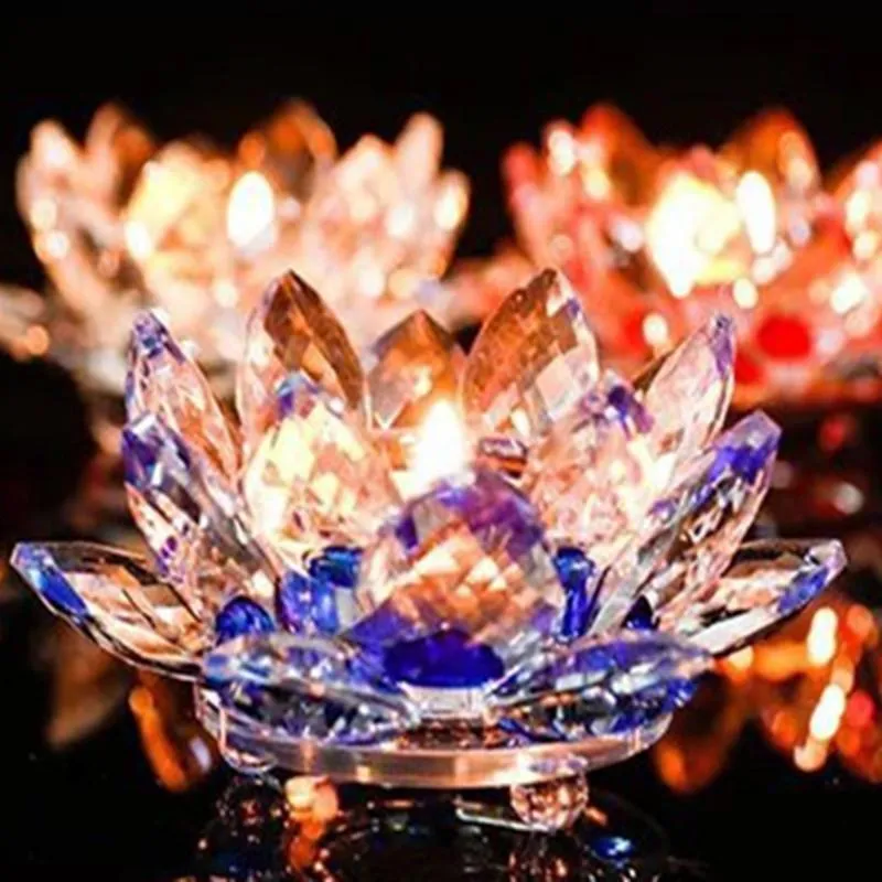 Crystal Glass Lotus Flower Candle Tea Light Holder Buddhist Candlestick Bar Party Valentine039s Day Decor Night Light Y8057501