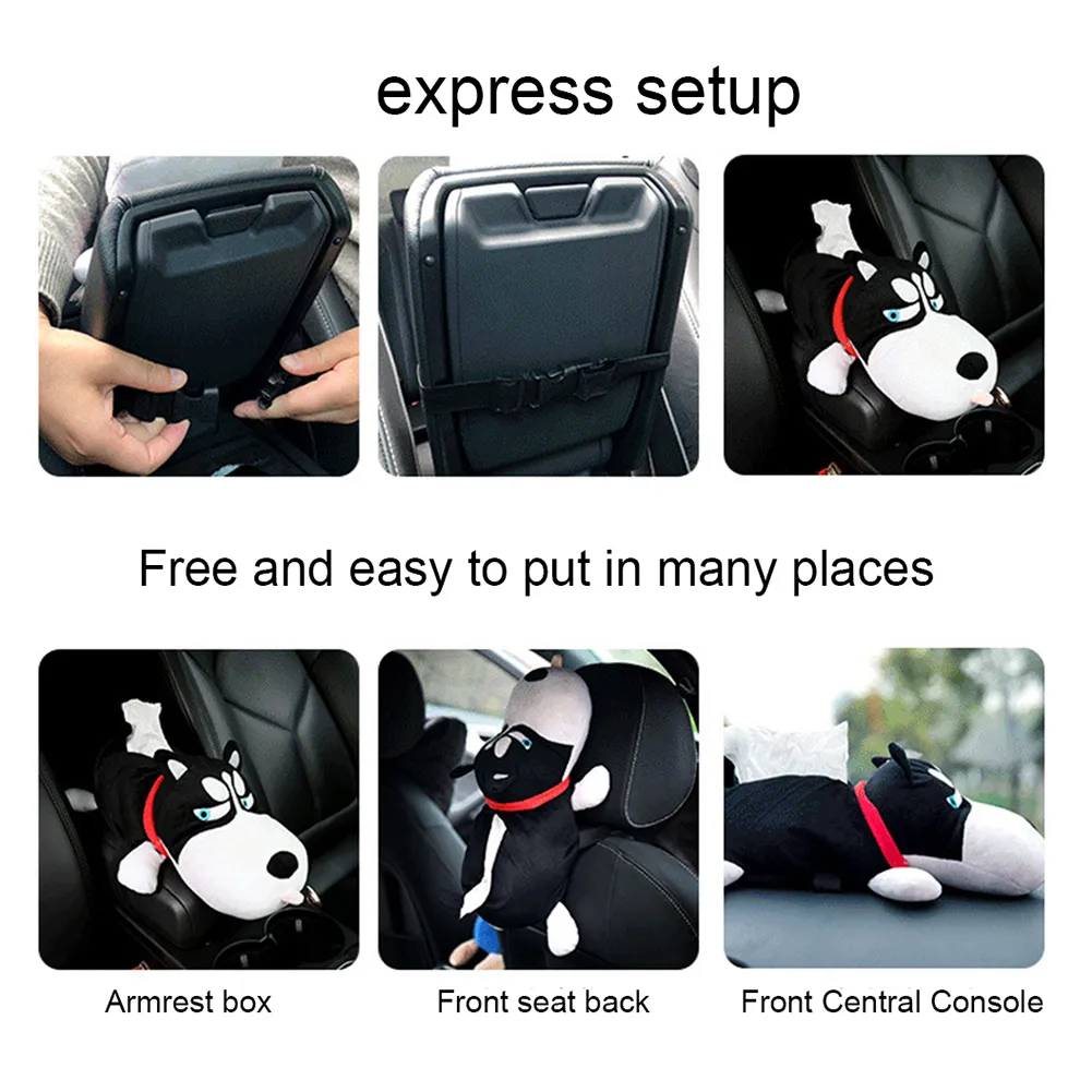 Creative Car Tissue Box Peluche Husky Cartoon Animaux Chien Porte-serviettes sur Accoudoir Appui-tête Accessoires De Voiture pour Auto Home Decor Y200328