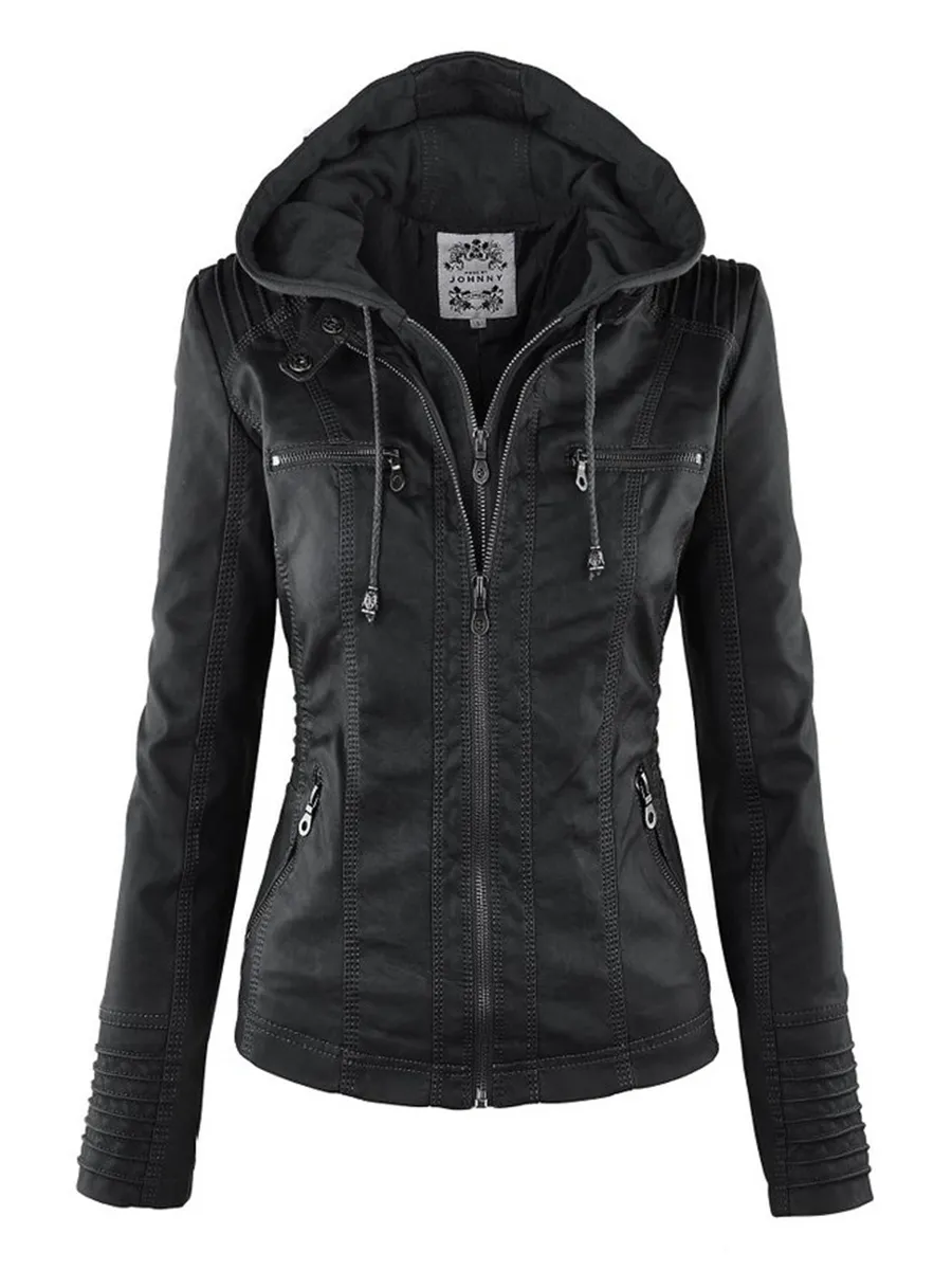 Frauen Leder Faux Jacke Frauen Grundlegende Mantel Weibliche Winter Motorrad Wildleder PU Zipper Hoodies Oberbekleidung 220928