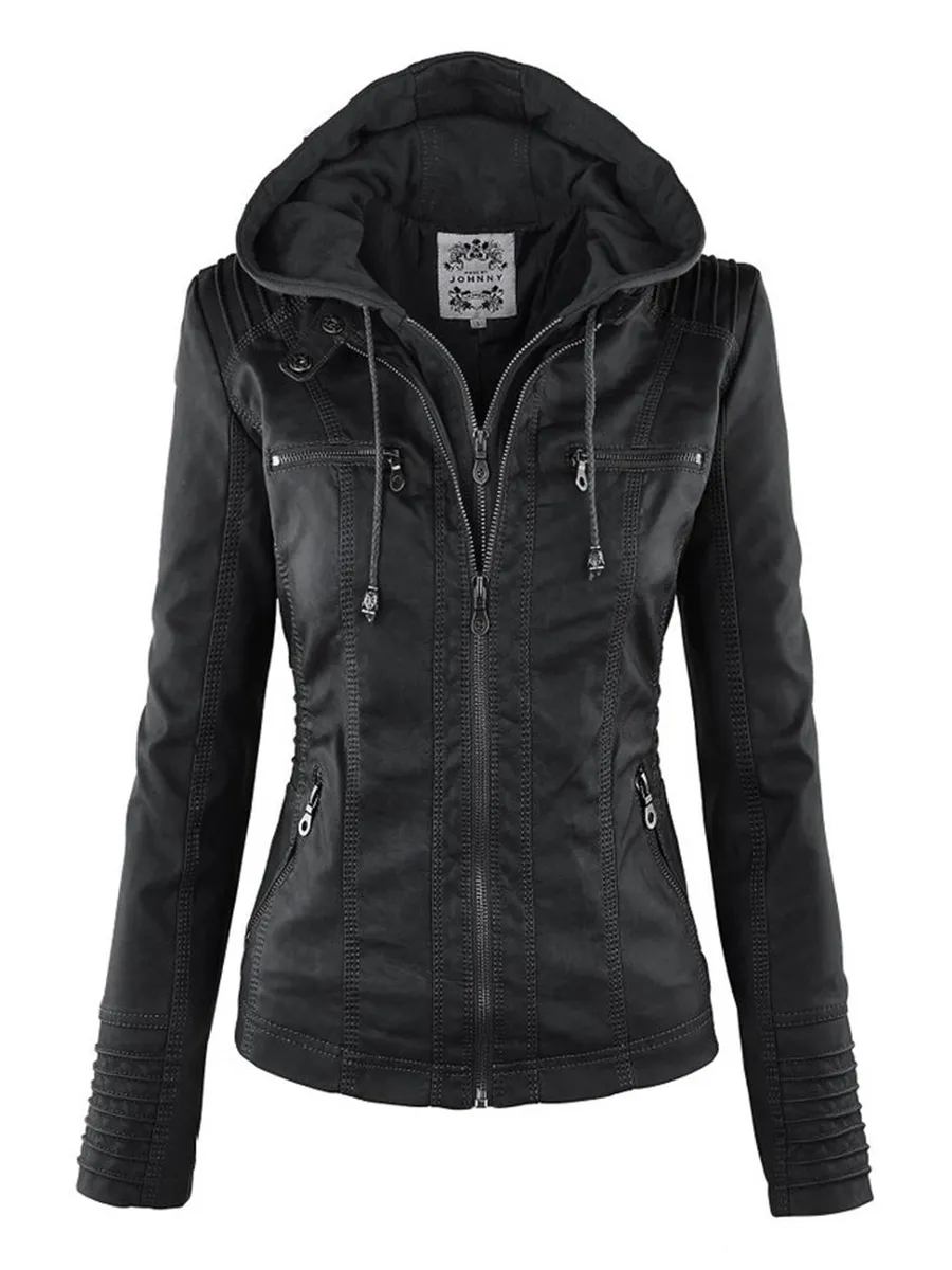Skórzana sztuczna kurtka dla kobiet Podstawowa płaszcz Kobieta zimowa motocykl zamszowy pu zamki z kapturem odzieży wierzcha 220928