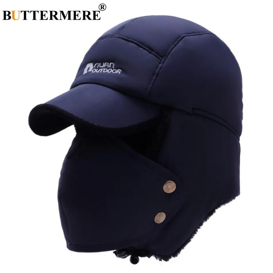 BUTTERMERE Herren Wintermützen Russischer Bomber Kaffee Baumwolle Ohrenklappenkappen Männliche Maske Abnehmbare Baseballmütze Pelz Warme Uschanka-Mütze Y200110