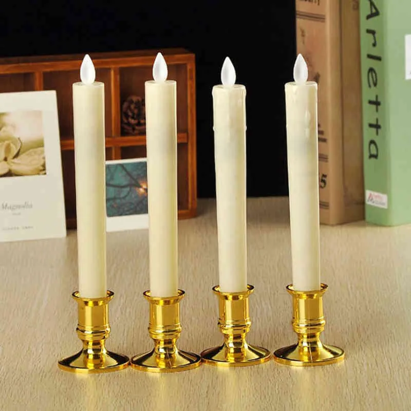 4pcs LED Candle Swinging Flame Pillar Candle with Candle Holder for Home Decoration Weddings Xmas Decor Battery Operated