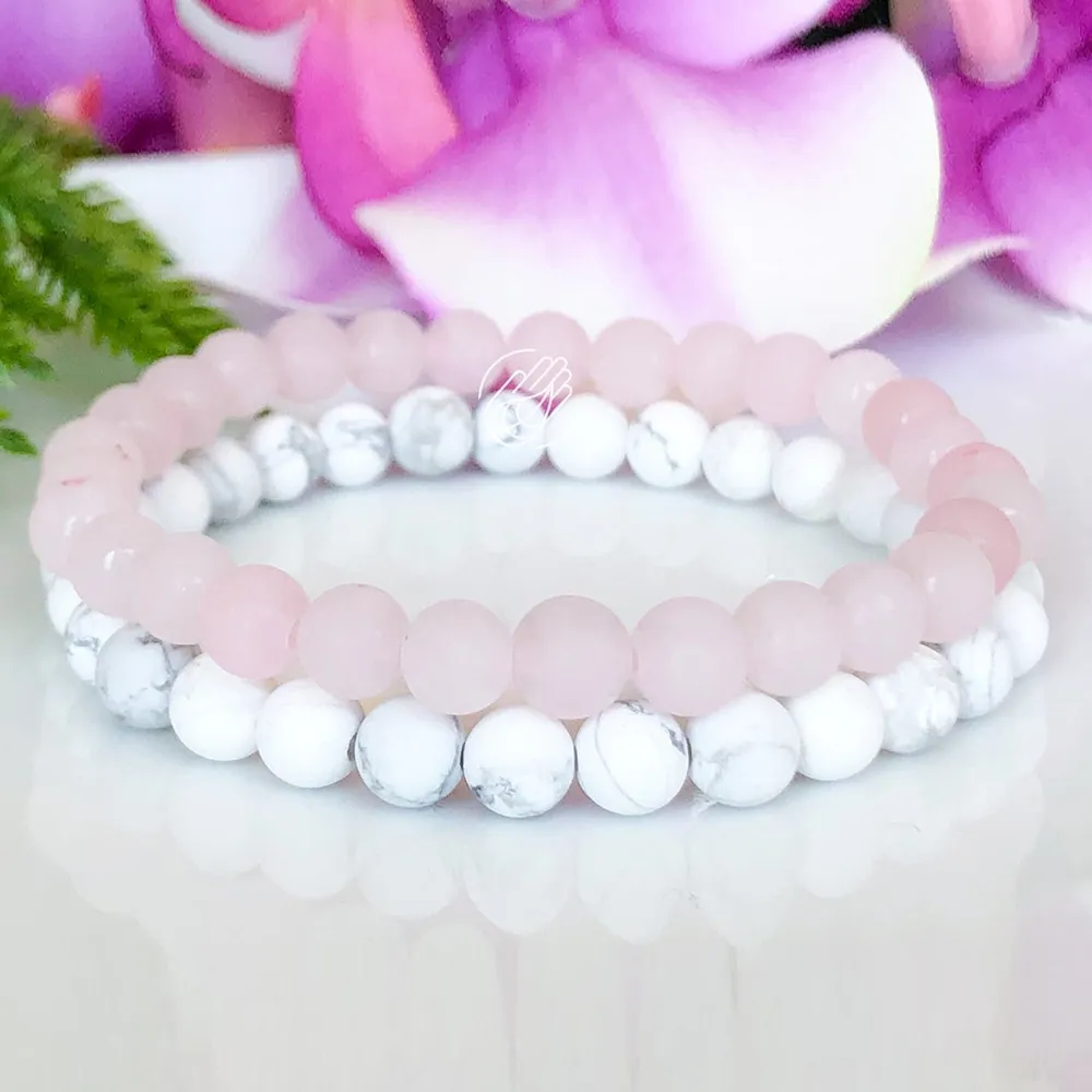 MG1097 Ångestavlastningsarmband Set Matt Rose Crystal White Howlite Armband Healing Crystals Stacking Armband Mala för Women271V