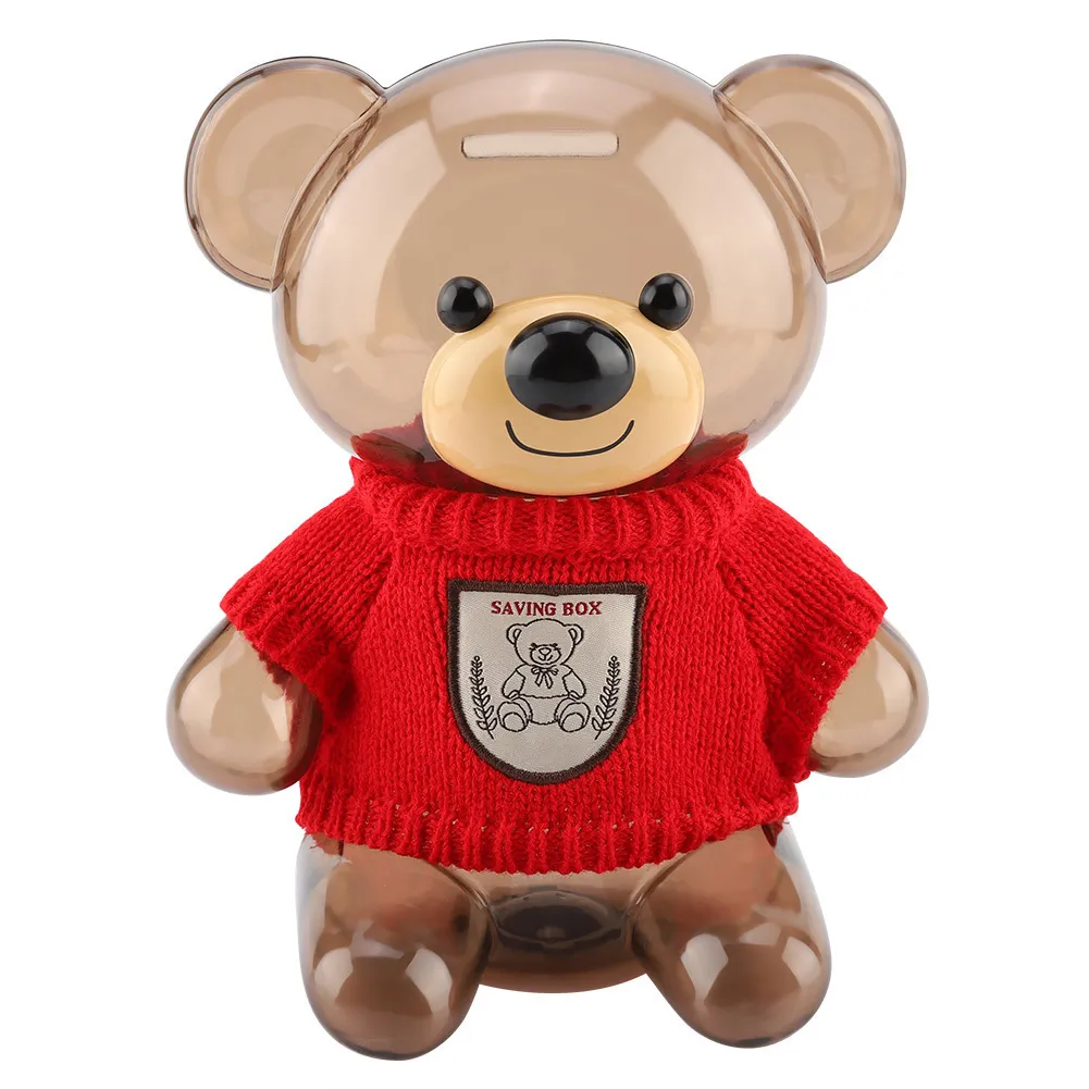 어린이 동전 돼지 은행 돈 상자 저장 은행 어린이 안전 만화 옷 곰 플라스틱 투명 선물 T200415