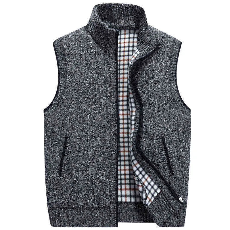 Camisolas grossas masculinas colete outono inverno quente sem mangas jaquetas sweatercoat de malha com zíper colete outerwear casaco masculino 220108