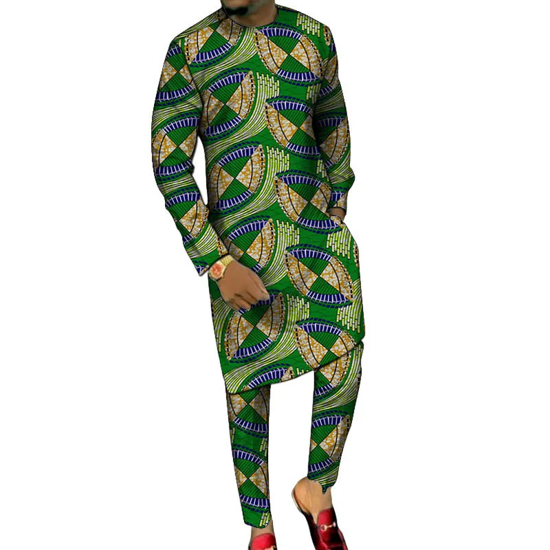 Dashiki Print Herren Lange Hemden Hosen Maßgeschneiderte Hose Sets Ankara Mode Männliche Bräutigam Anzüge Plus Größe Afrikanische Party Kleidung 201204