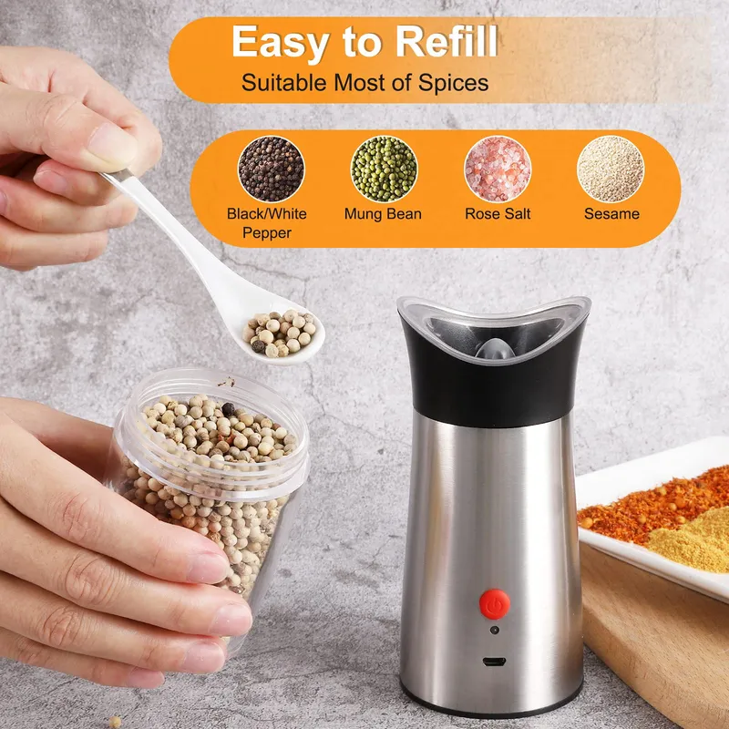 Electric Salt and Pepper Grinder Mill Rechargeable USB Gravity Adjustable Grind Coarseness High Capacity Shaker 220311