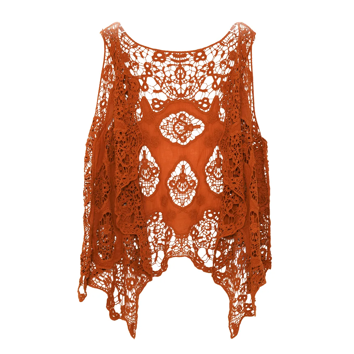 Jastie Hippie Froral Patch Design Vest Retro Vintage Crochet Summer Beach Cover Up Top Asymétrique Open Stitch Kimono Cardigain 201031