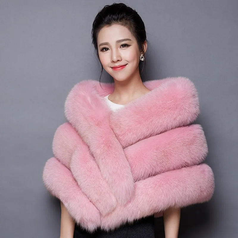 Qearlstar Winter Women Women Faux Fox Fur envolve pashmina super luxuosa xale de noiva Party Wedding Fur Stole Rough 16540cm YT14 Y24285213