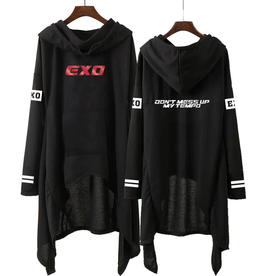 Kpop Exo New Fashion Coreano Exo Do Lay Se Hun Kai Canta te Exo Felpe con cappuccio Gonna lunga Donna Harajuku Felpe Ragazze Pullover Y200930