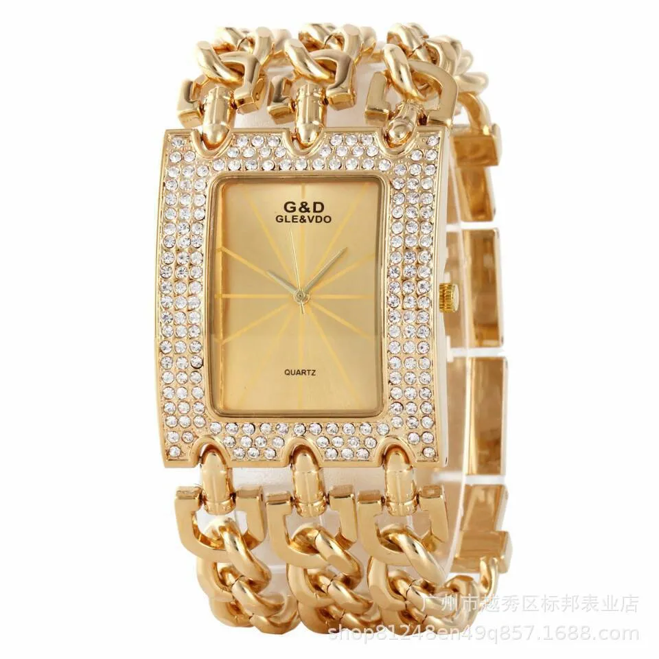 Diamond D Gaishideng Reloj de cuarzo para mujer con tres cadenas transfronterizas y grandes diamantes incrustados Reloj no mecánico para mujer Watc319h