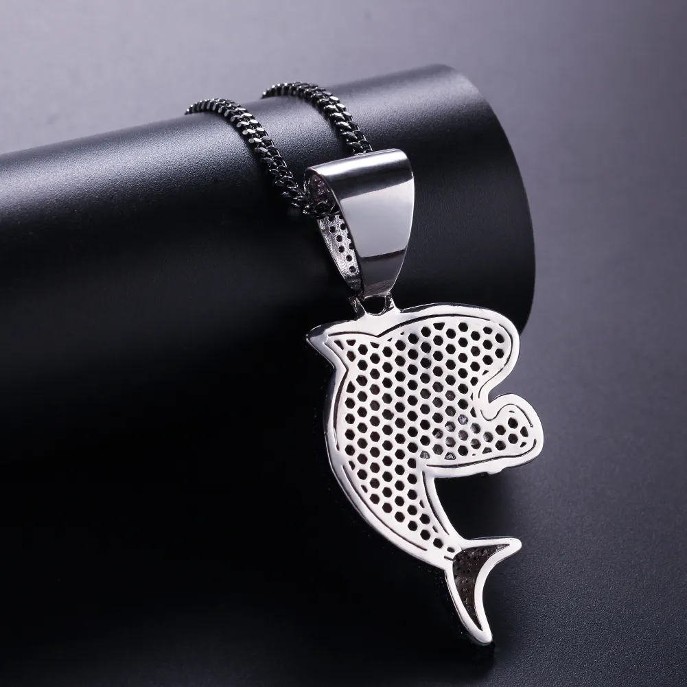 New Design Boxing Shark Pendant Full of Zircon Personality Rapper Necklace Hip Hop Men Jewelry Gift Beaded Charms Necklaces295j