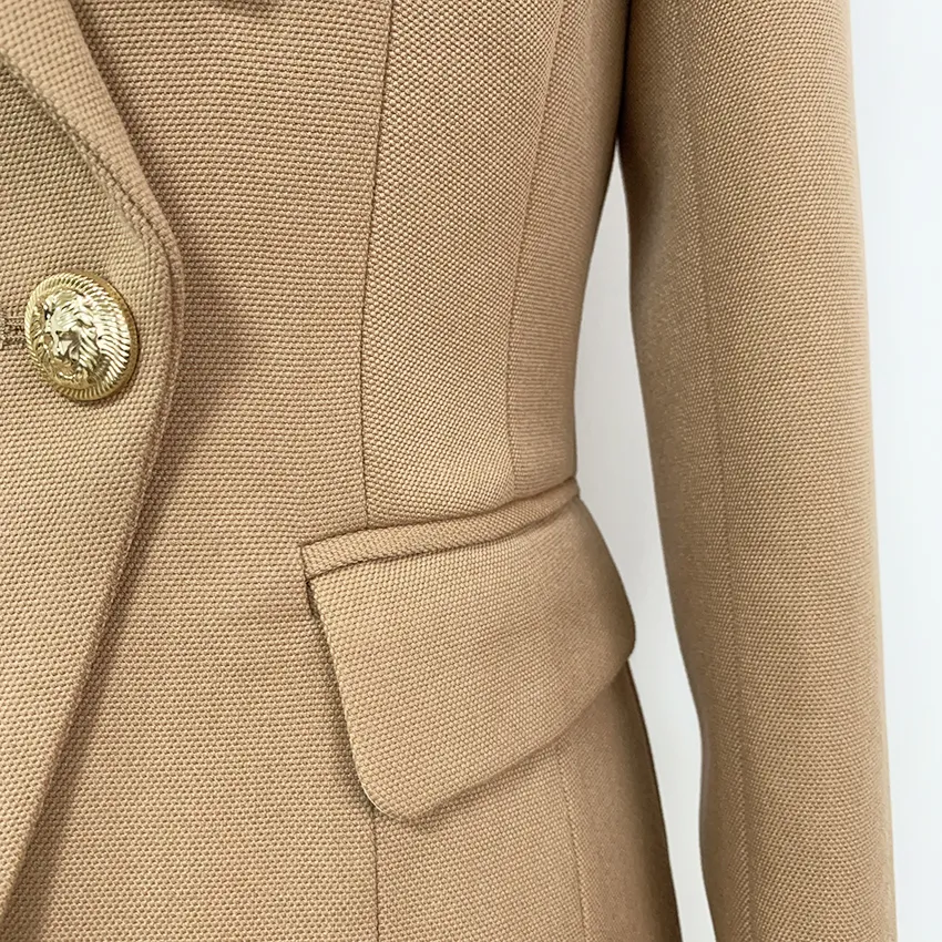 Haute qualité nouvelle mode 2020 baroque designer blazer veste femme slim fit métal lion bouton blazer lj201021